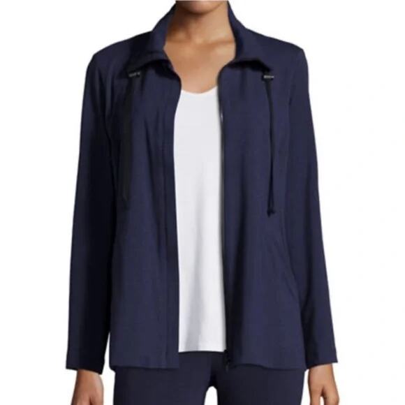 Eileen Fisher Woman Navy Lightweight Cotton Jersey Knit Jacket Size 1X Casual - Picture 1 of 13